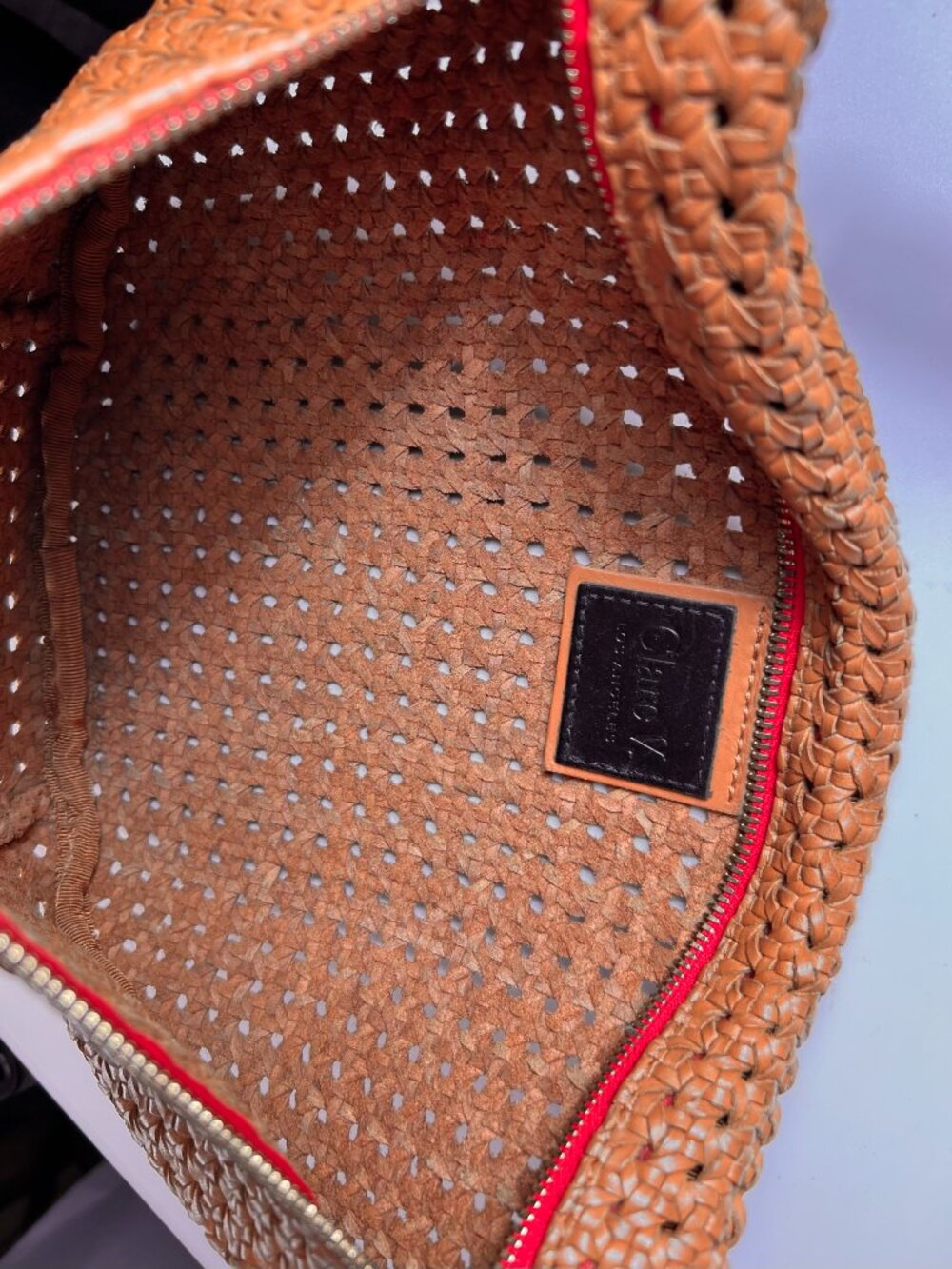 CLARE V. Grande Fanny Bag Tan Rattan Woven Leather Belt Bag Crossbody Fanny - Picture 7 of 9